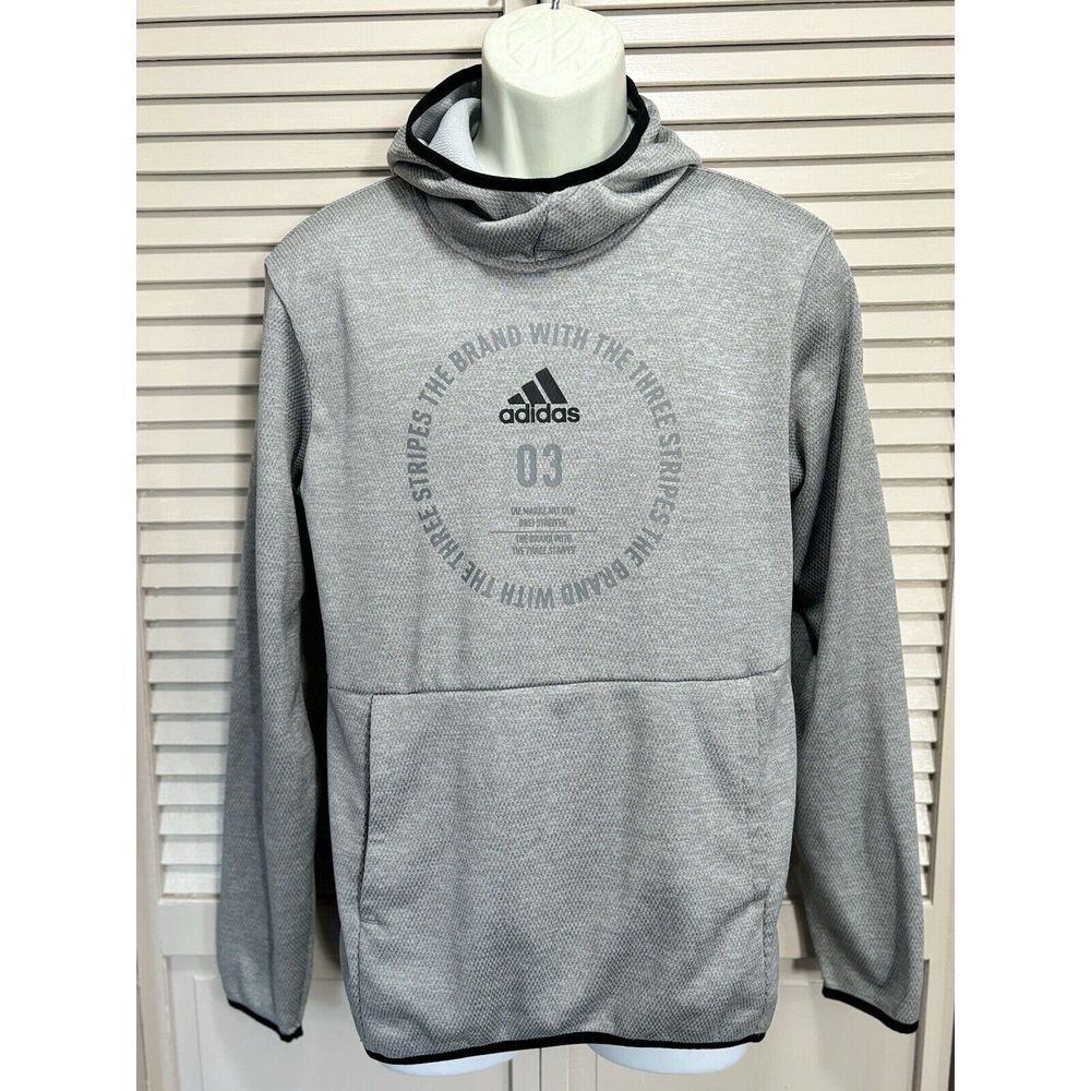 Adidas Climawarm Logo Long Sleeve Gray Hoodie Athletic Size S Kangaroo‎ Pocket